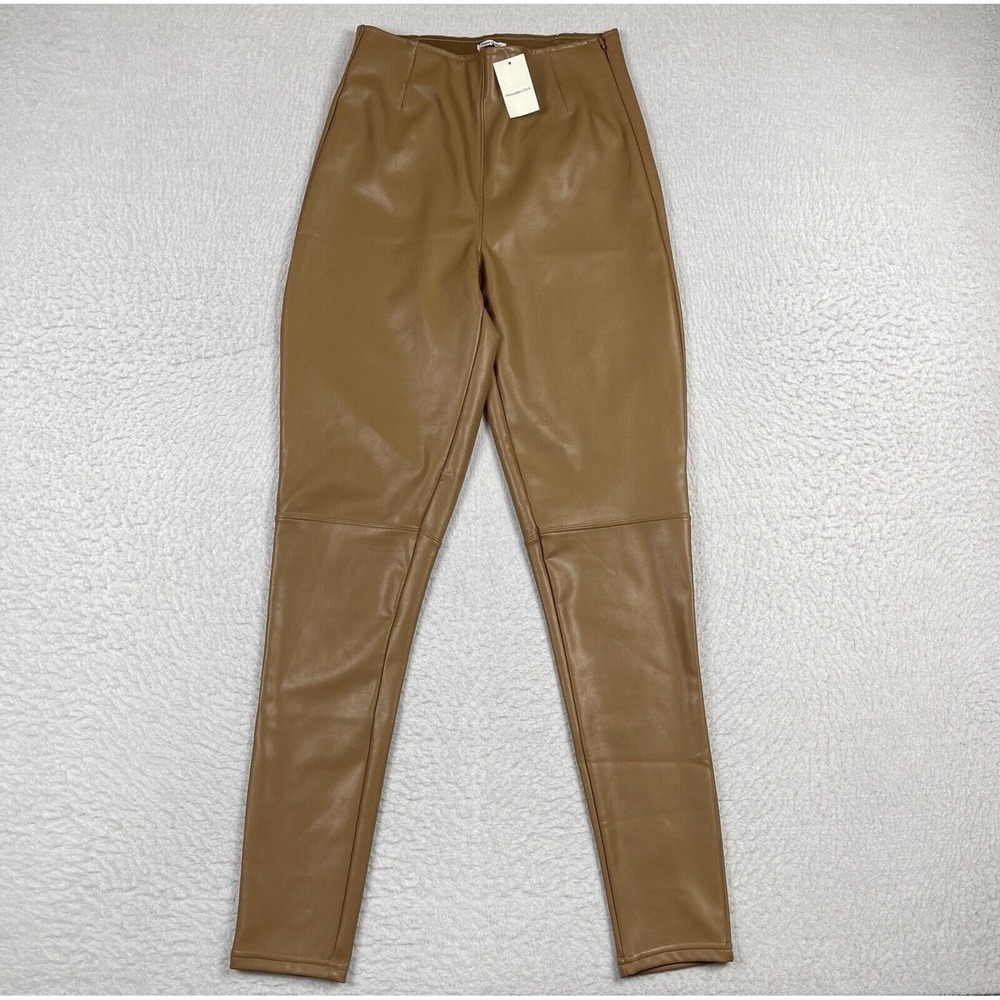 Abercrombie & Fitch Vegan Leather Pants Womens Small Long High Rise Side‎ Zip